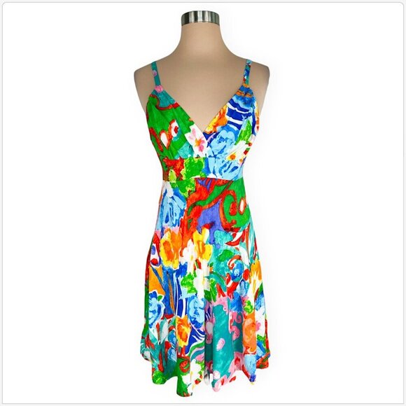 Jams World Vintage Colorful Origami Flower Eden Style Floral Slip Dress XS - Picture 1 of 4